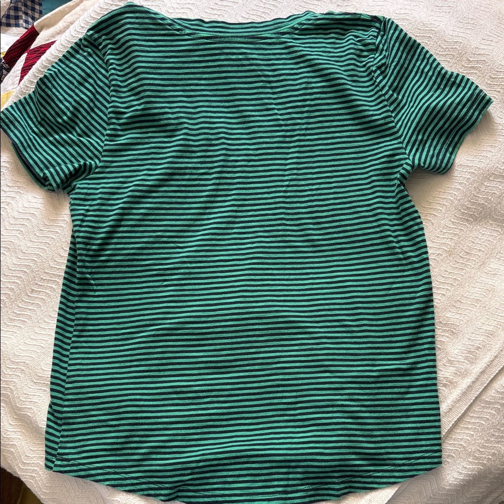 LOFT Blue & Green Striped V-Neck Short Sleeve Tee - Picture 3 of 5